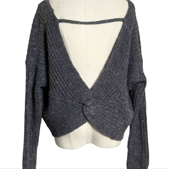 Ruby Moon Anthropologie Knotted Open Back Wool Alpaca Gray Cropped Sweater - Picture 2 of 8